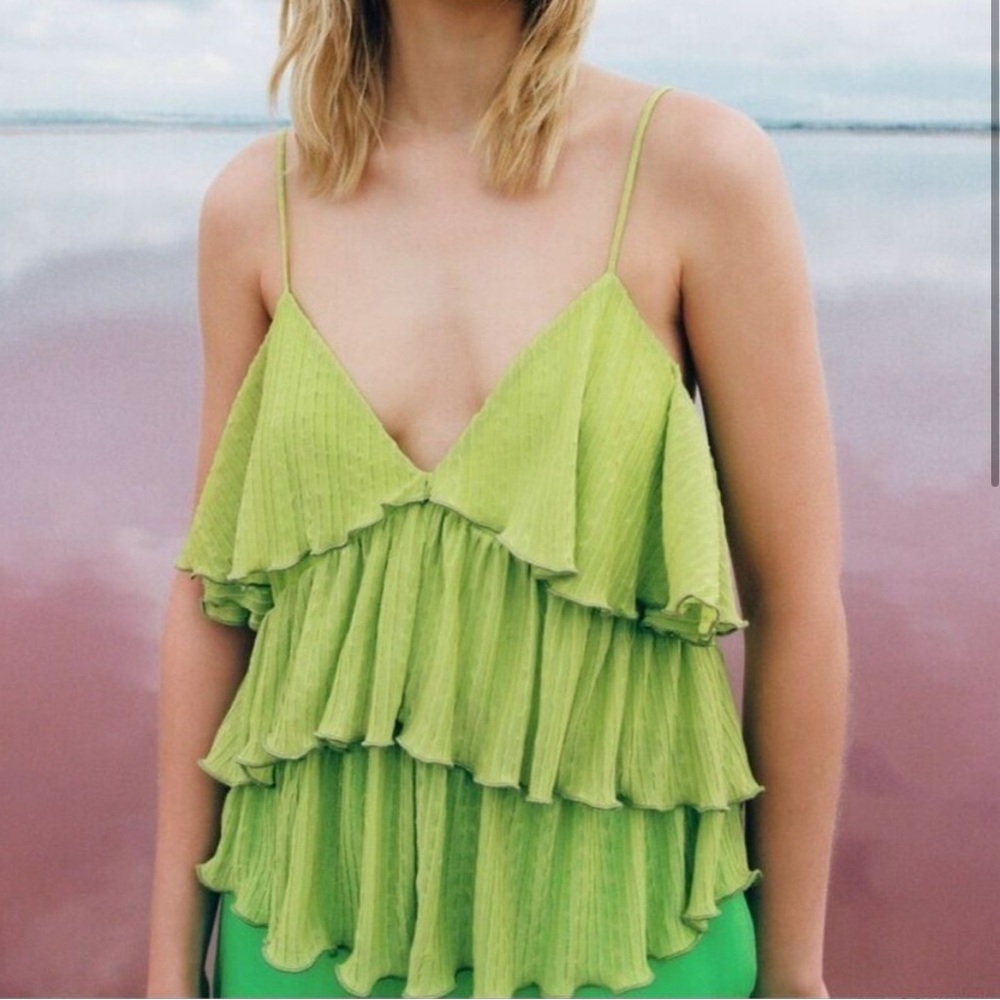 Zara Green Tiered Ruffled Camisole